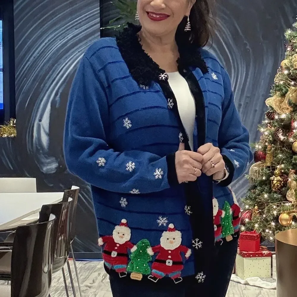 Jack B. Quick Blue Vintage Santa Cardigan Sz L